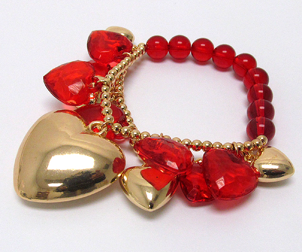 Multi metal and acryl charm  heart strech bracelet -valentine