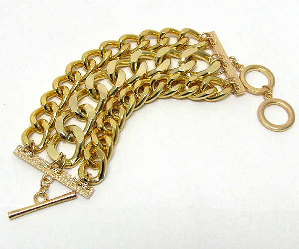 Three metal conetted thick chain link bracelet