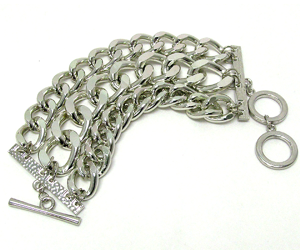 Three metal conetted thick chain link bracelet