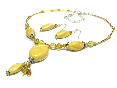 Colorful figuline and glass bead necklace and earring set