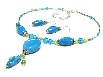 Colorful figuline and glass bead necklace and earring set