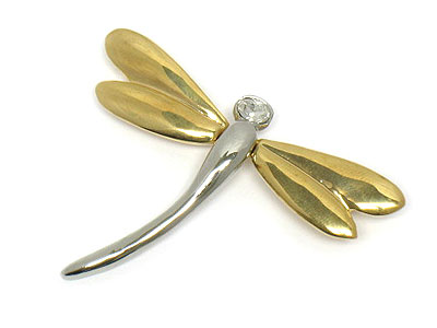 Crystal head two tone dragonfly brooch