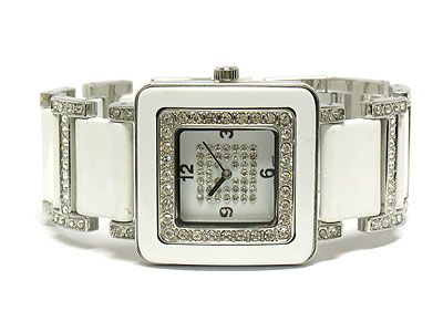 Crystal on face and band metal watch