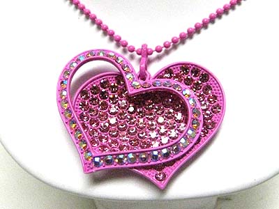 Crystal stud colored metal large heart pendant necklace - special price