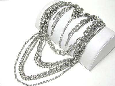 Multi line mixed chain long necklace earring set