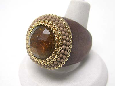 Metal and stone deco glamorous wood ring