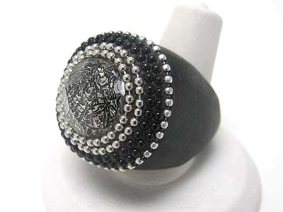 Metal and stone deco glamorous wood ring