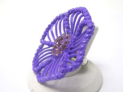 Crystal center large metal flower adjustable ring