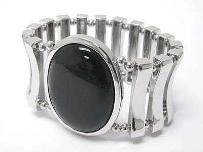 Large formaica stone eye top wide metal bar stretch bracelet