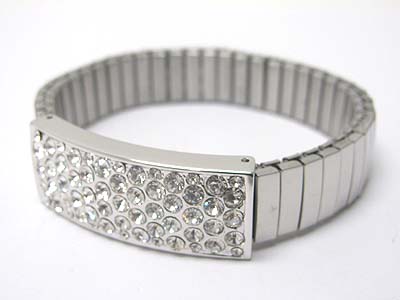 Crystal stud wide metal bar top metal stretch bracelet