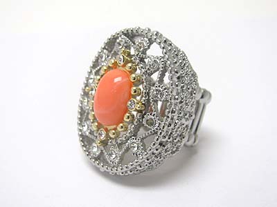 Stone and crystal harmony metal filigree stretch ring 