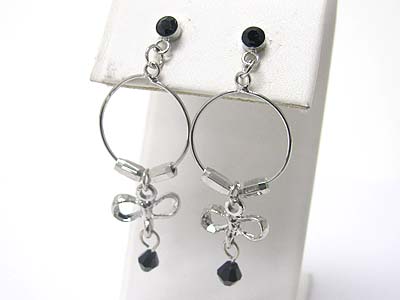 Ribbon and beads drop hoop earring - hoops