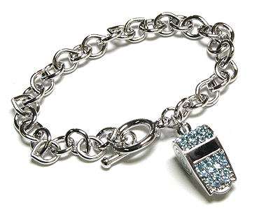 Crystal whistle charm toggle bracelet