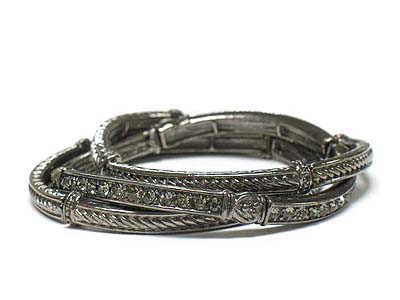 Three row crystal deco metal stretch bracelet