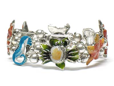 Sea life theme metal epoxy stretch bracelet