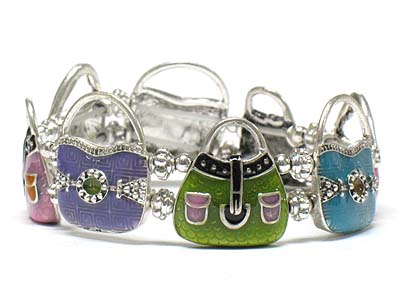 Lady bag theme metal epoxy stretch bracelet