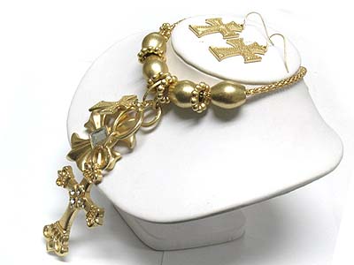 Medieval style multi cross pendant neckalce and earring set