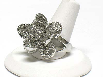 Crystal stud metal flower ring