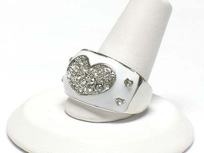 Crystal heart epoxy art deco metal ring