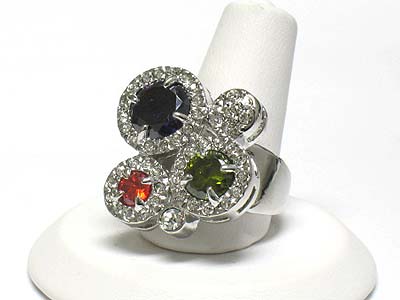 Crystal and color cubic setting ring