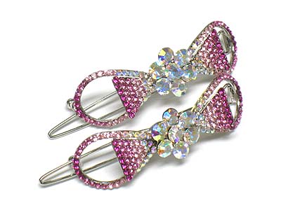 Gradient color crystal flower hair pin - 2 pc set