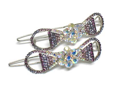 Gradient color crystal flower hair pin - 2 pc set