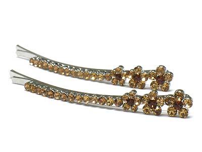 Triple crystal flower hair pin - 2 pc set