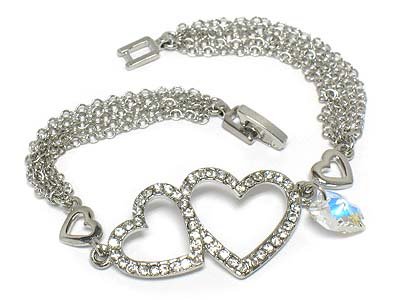 Crystal dual heart link and multi chain link bracelet -valentine