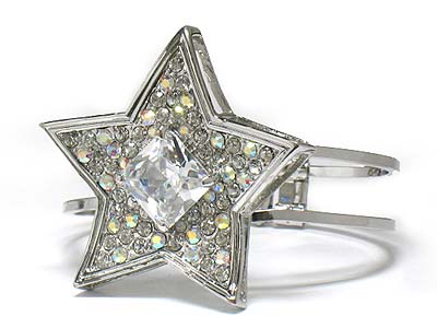 Cubic center crystal star hinge bangle