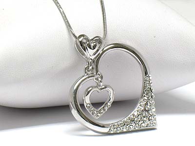 Crystal heart in heart pendant necklace -valentine