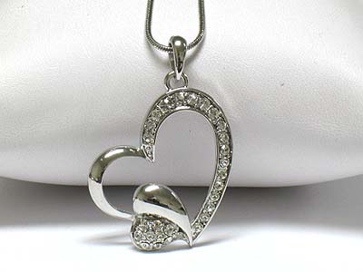 Crystal dual heart pendant necklace -valentine