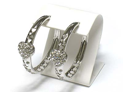 Crystal heart side deco hoop earring - hoops