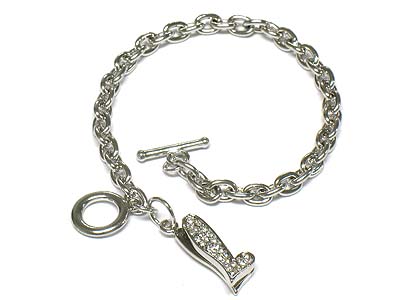 Crystal heart charm toggle bracelet