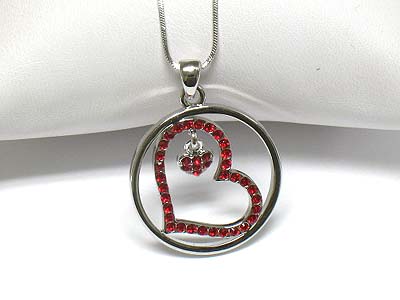 Crystal heart and round pendant necklace -valentine