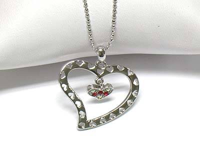 Crystal heart in heart pendant necklace -valentine