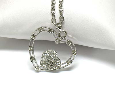 Crystal heart in heart pendant necklace