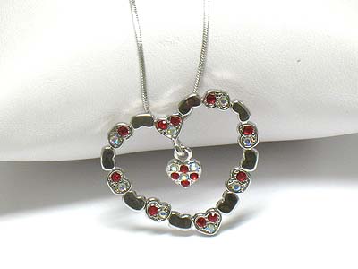 Crystal heart in heart pendant necklace -valentine