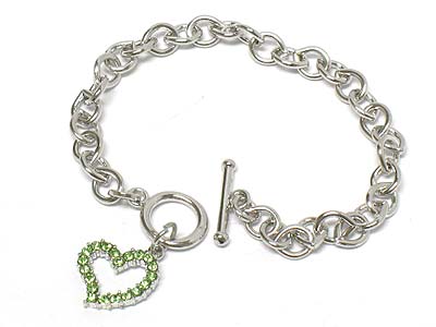 Crystal deco  heart charm toggle bracelet