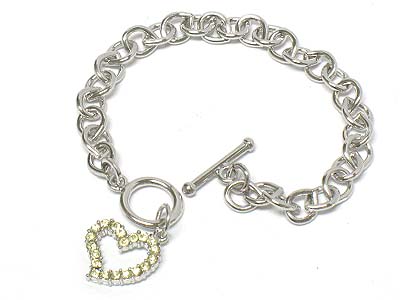 Crystal deco  heart charm toggle bracelet 