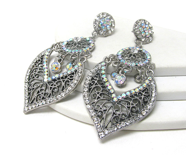 Multi crystal and metal filigree drop earring