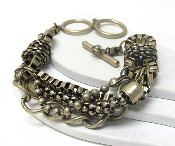 Multi metal chain mix toggle bracelet