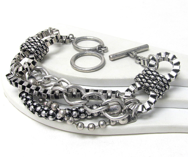 Multi metal chain mix toggle bracelet