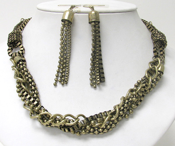 Multi metal chain mix necklace earring set