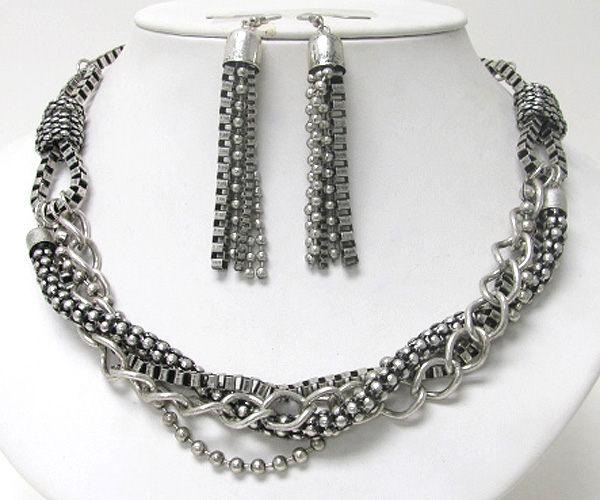 Multi metal chain mix necklace earring set