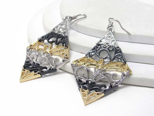 Multi metal casting link drop diamond shape earring