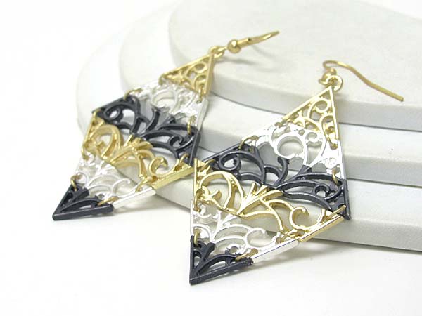 Multi metal casting link drop diamond shape earring