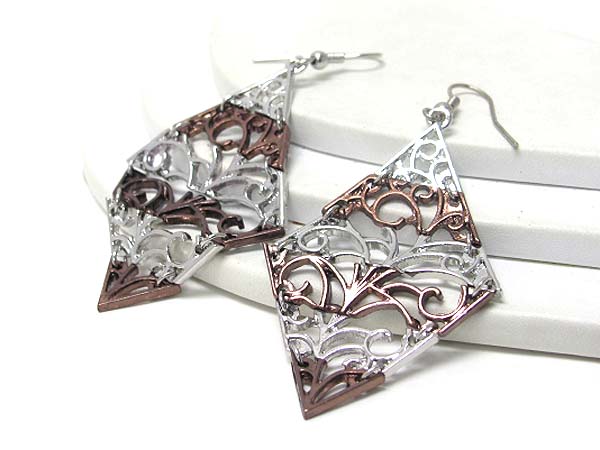 Multi metal casting link drop diamond shape earring