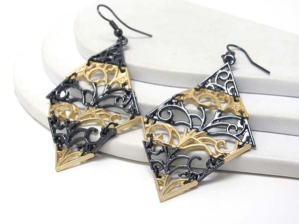 Multi metal casting link drop diamond shape earring