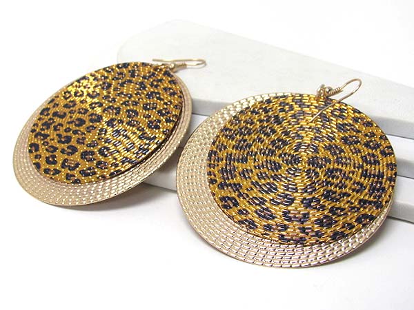 Animal print large and double metal disk earring