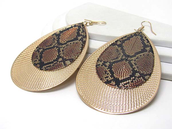 Animal print large and double metal tear drop earring